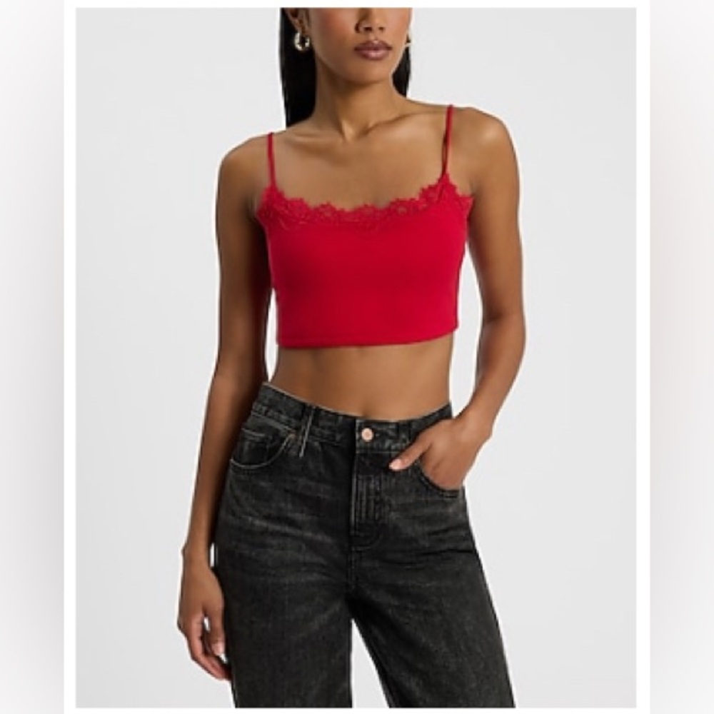 Express Red Lace Trim Bralette